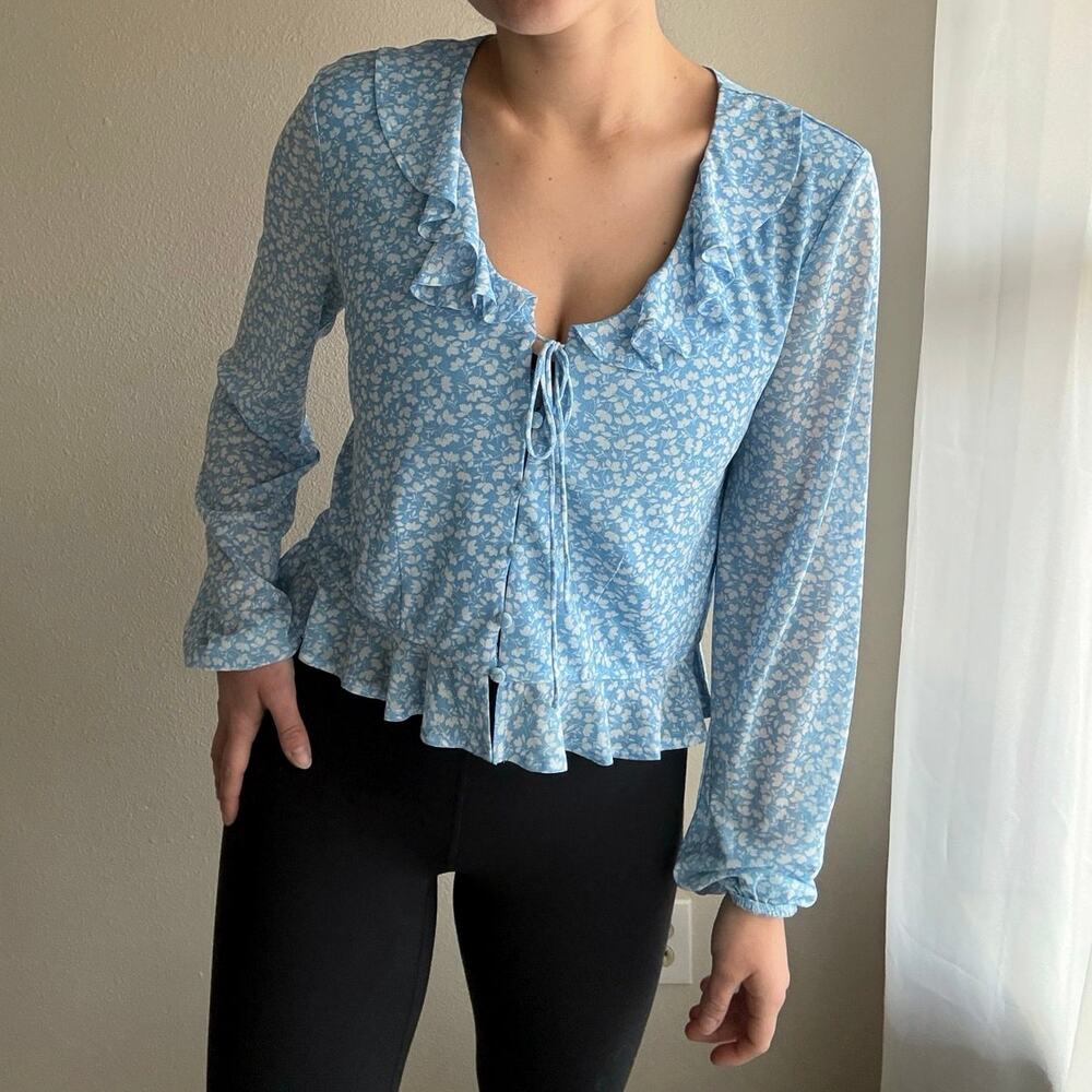 Sportsgirl long sleeve ruffle top coquette cottage floral dainty girly fairy